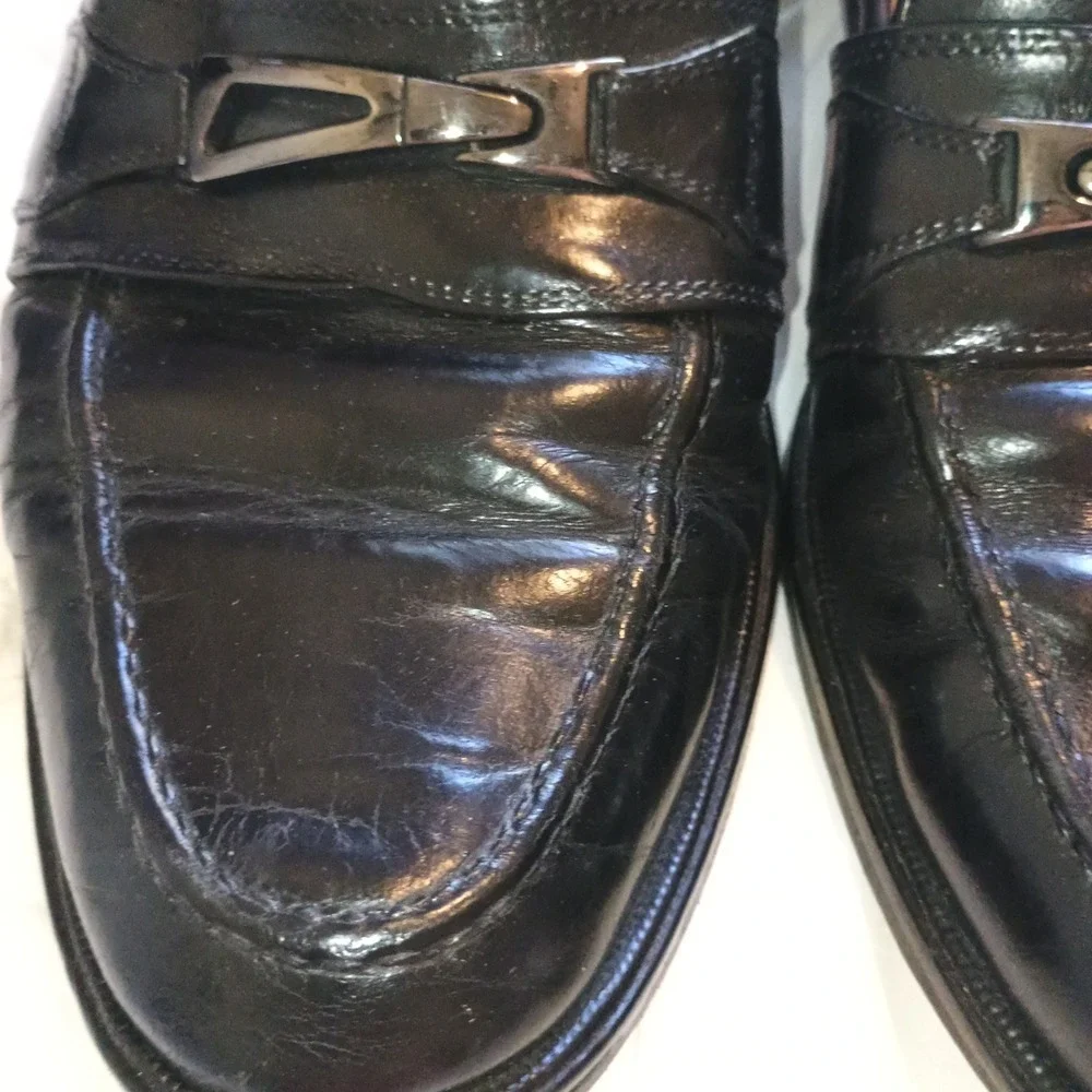 Vintage Johnston & Murphy Black Leather Bit Loafers Men's 9D Slip On w/ Dust Bag